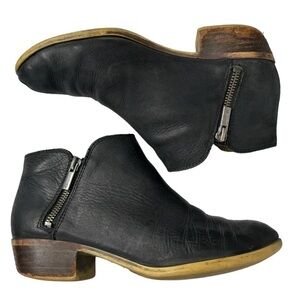 Lucky Brand Burklee Size 7.5 Black Ankle Boots Zip-Up Genuine Leather Booties